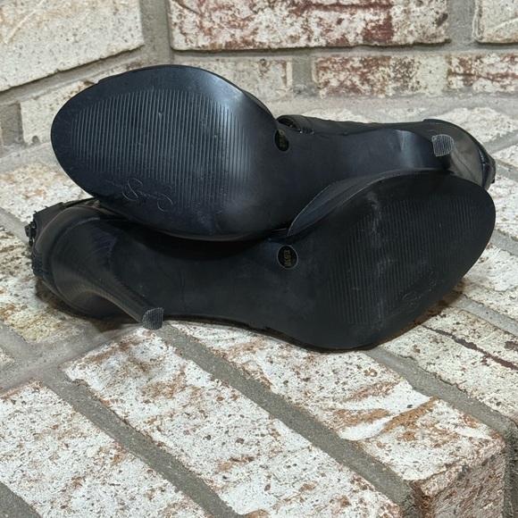 Jessica Simpson Jersee Black Perforated Leather Caged Peep Toe Heels Stiletto - Picture 5 of 8